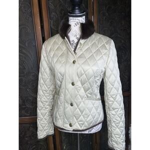 Coach Gold Quilted Jacket With Rabbit Fur Trim Women's Size S‎
